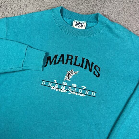 Vintage Florida Marlins 1997 Champions Sweatshirt Mens Large Teal Lee Sport - Picture 1 of 10